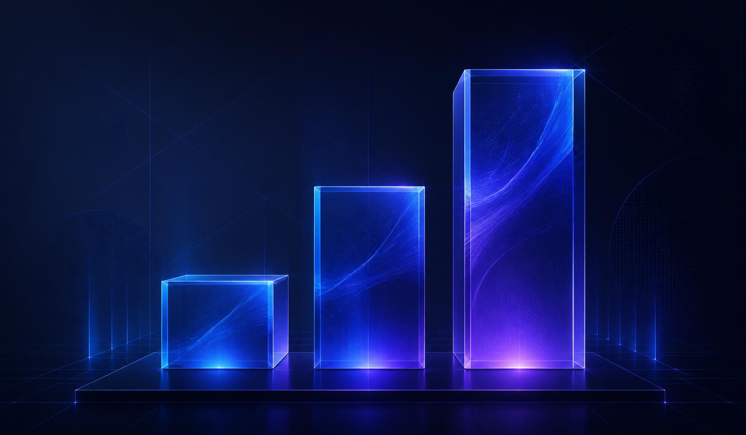Three ascending glass blocks representing the 30, 60 and 90 day phases of a startup build plan